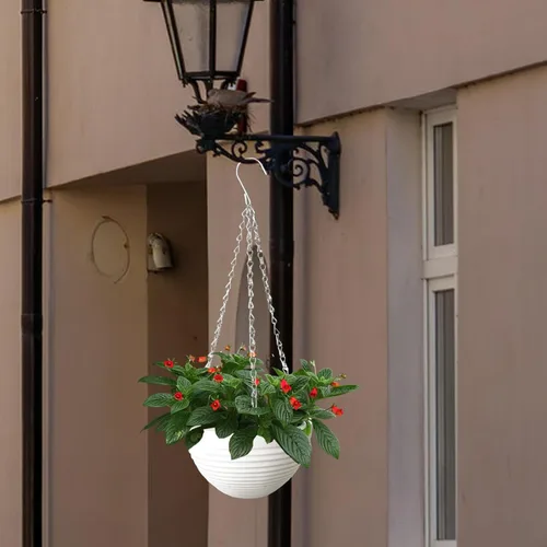 Miniatura 6 de Srmayyi Paquete de 4 Macetas Colgantes de Plástico de 8 Pulgadas con Riego Automático, Maceta Colgante Redonda con Drenaje y Cadena Metálica, Maceta