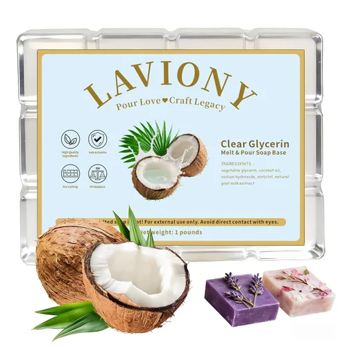 Base de jabón de glicerina transparente - Base de jabón para derretir y verter hidratante para manualidades, precortada, 100% natural y suave para
