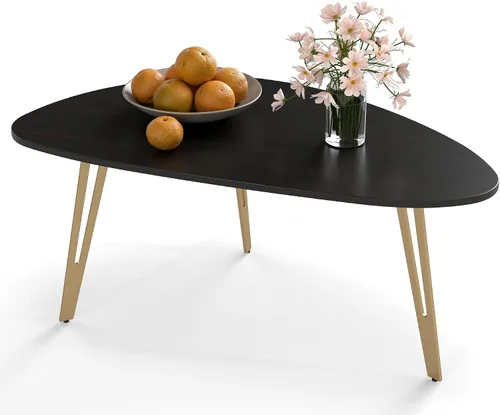 Miniatura 9 de Manora Mesa de Café Moderna y Simple de Madera con Patas de Metal Negro, Mesa de Té Ovalada para Sala de Estar u Oficina, Mesa Central Compacta
