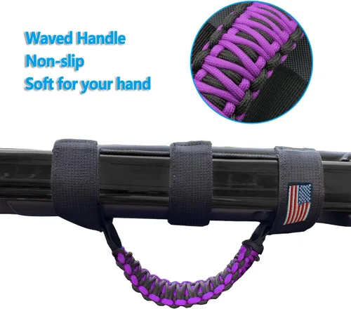 Miniatura 4 de Asas de agarre de barra enrollable con bandera de EE. UU., mango de agarre de paracaídas para Jeep Wrangler JK JKU JL JLU TJ CJ YJ y Gladiator JT