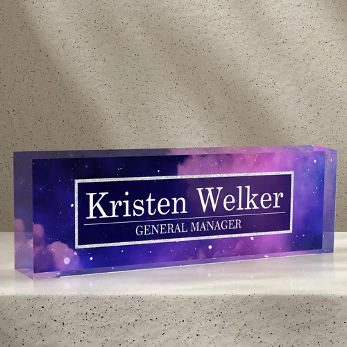 Miniatura 40 de Placa de nombre de escritorio personalizada, diamantes azules, regalo de decoración de oficina para profesores, jefes, empleados