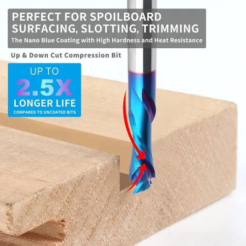 Miniatura 3 de EANOSIC Brocas de fresadora en espiral de compresión ascendente y descendente de 1/2 pulgada de diámetro de corte con revestimiento nano azul