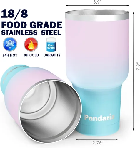 Miniatura 3 de Vaso de acero inoxidable aislado al vacío de 30 onzas con pajilla, duradero y apto para lavavajillas, ideal para automóvil, campamento, senderismo