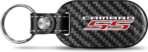 iPick Image Llavero de estilo de etiqueta de fibra de carbono negro real para Chevrolet Camaro SS, con licencia oficial, Negro -