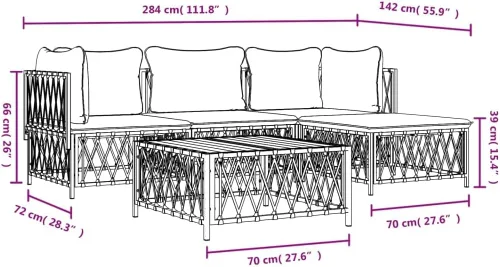 Miniatura 2 de Garden Lounge Set Outdoor Patio Furniture with Corner Sofa, Middle Sofa & Footstool, Modern White Textilene Fabric & Powder-Coated Steel for