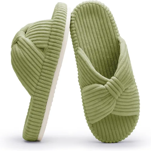 Chantomoo - Pantuflas para mujer de espuma viscoelástica para la casa con cordón, lazo y tiras cruzadas, zapatos de cama cómodos y de moda,