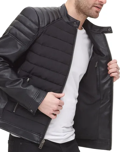 Miniatura 5 de DKNY Chaqueta acolchada de cuero sintético para hombre de motocros Racer