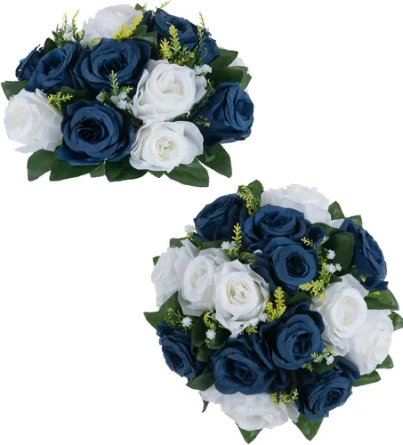 Miniatura 40 de BLOSMON Bolas de flores, centros de mesa de rosas de boda: 2 piezas de flores falsas carmesí decoración de bolas de besos Arreglos florales