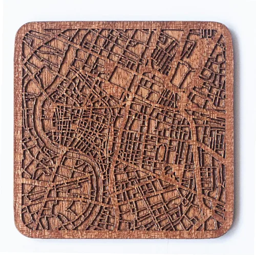 Miniatura 37 de Posavasos Amsterdam Map by O3 Design Studio, 1 pieza, posavasos de madera Sapele con mapa de la ciudad, hecho a mano, varias ciudades opcionales