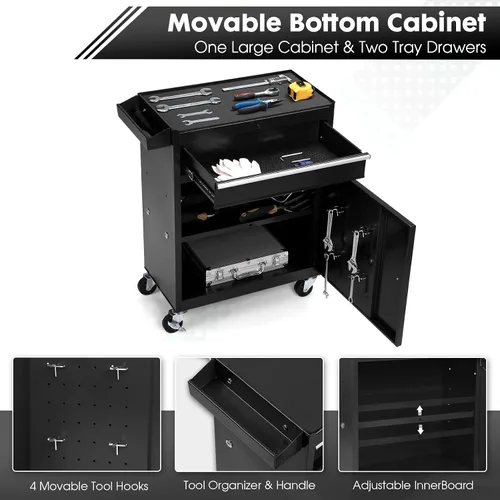 Miniatura 6 de Caja de herramientas con ruedas de 5 cajones, caja de herramientas con cerradura 2 en 1 con ruedas, cajones deslizantes y parte superior Negro