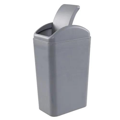Miniatura 6 de Cubo de basura de plástico con tapa giratoria, cubo de basura de 14 litros, 1 paquete (gris)