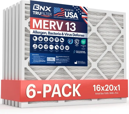 BNX TruFilter filtro de aire 16x20x1 MERV 13 (paquete de 6) - HECHO EN EE. UU. - Filtros electrostáticos plisados para aire acondicionado HVAC AC