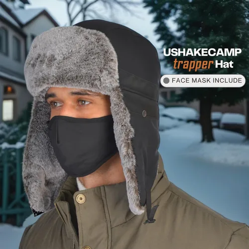 Miniatura 2 de Sombrero de trampero cálido de invierno, sombrero de piel rusa, sombrero esquimal Ushanka, solapa con piel sintética para hombres o mujeres