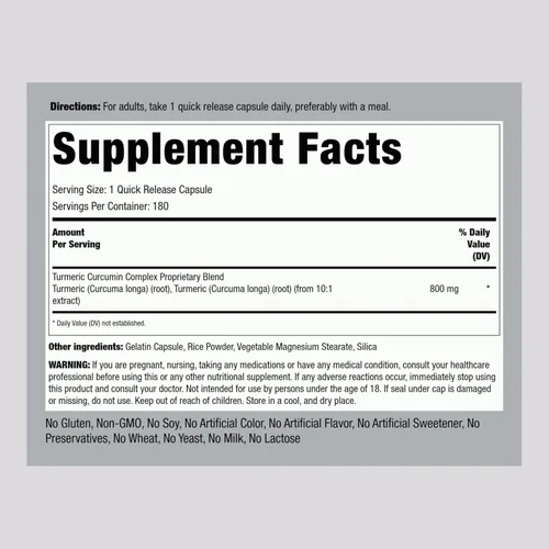 Miniatura 2 de Piping Rock Suplemento de curcumina de cúrcuma 180 cápsulas Complejo de extracto de hierbas Sin OMG, sin gluten