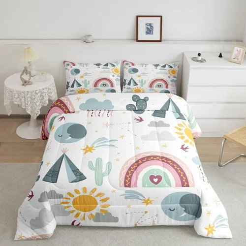 Miniatura 23 de Juego de Edredón de Princesa de Ballet para Niñas Tamaño Individual, Juego de Ropa de Cama de Castillo Arcoíris Kawaii Flores Lindas Mariquita Multi