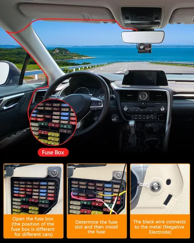 Miniatura 8 de Kit de cableado para cámara de salpicadero, 13.1 ft/13.12 pies, 12 V-24 V a 5 V 2.5 A, cargador de cámara de tablero de automóvil, cable