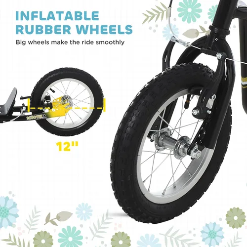 Miniatura 4 de Aosom Patinete con Frenos Duales de Pinza Delanteros y Traseros, Patinete de Ruedas Grandes para Edades 5+, Rueda Delantera Inflable de 12 Pulgadas