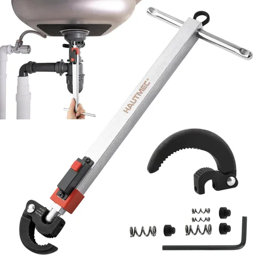 Miniatura 10 de HAUTMEC Llave telescópica para lavabo, llave de fregadero, capacidad de mandíbula de 3/8" a 1-1/4", mango extensible de 10" a 17", extractor