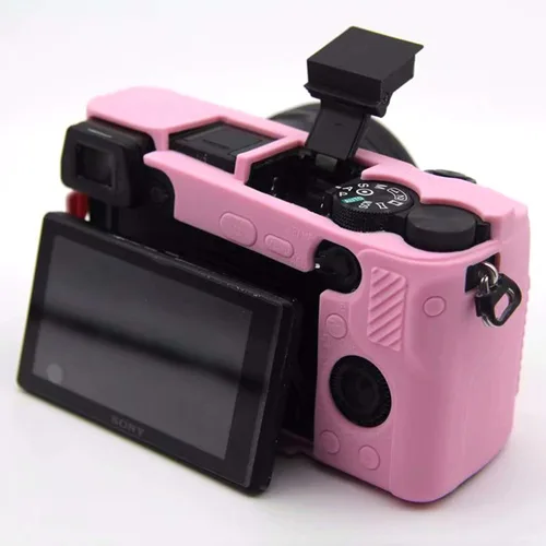 Casos de cámara de silicona segura profesional Carcasa de goma para cámara Sony Alpha a6400 sin espejo (rosa)