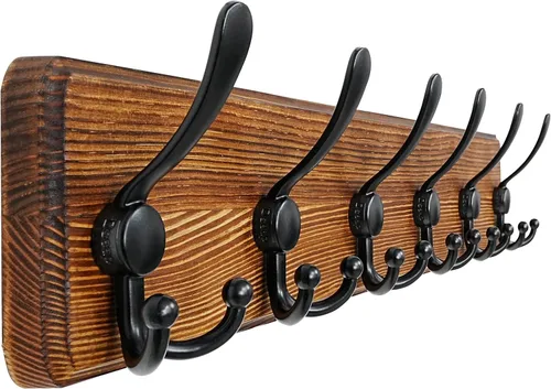 Miniatura 41 de Dseap Perchero de Pared Montado - 5 Ganchos Triangulares, Resistente, Perchero de Pared de Madera para Abriggos, Sombreros, Chaquetas, Ropa, Negro