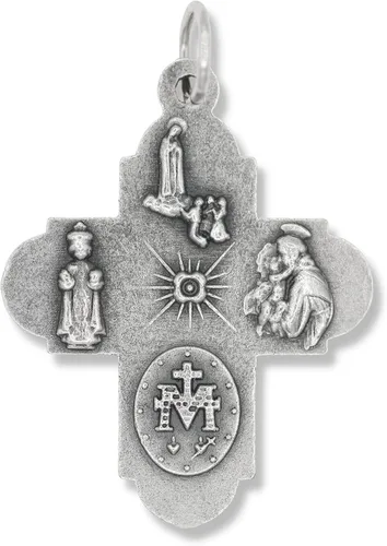 Miniatura 2 de Paquete de 10 medallas de cruz de cinco vías ovaladas de plata oxidadas de 1 18 pulgadas para collar medallas para joyería católica fabricado