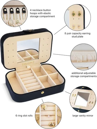 Miniatura 3 de Benevolence LA - Joyero de viaje Almacenamiento y organizador de joyas Joyero para mujer Organizador de anillos, collares y aretes con espejo