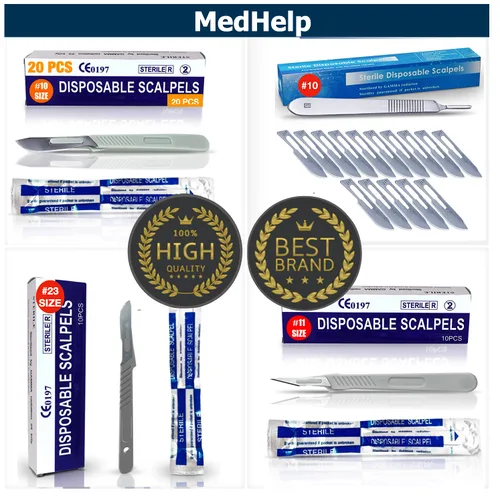 Miniatura 7 de MedHelp Scalpel 14R - Cuchillas dermaplaning con mango de plástico, cuchillas Dermablade de acero de alto carbono. Hoja 14R envuelta Paquete de 10