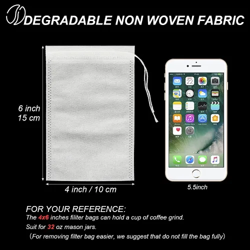 Miniatura 2 de 50 bolsas para preparación en frío sin desorden, bolsas de filtro de café desechables de 4x6 pulgadas, bolsas de malla fina con cordón para preparar
