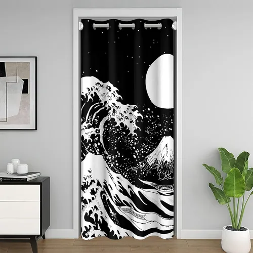 Miniatura 10 de Erosebridal Cortina de puerta de teñido anudado, cortina opaca bohemia, cortina exótica abstracta en espiral, elegante cortina hippie para puerta