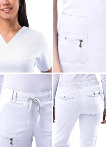 Miniatura 5 de Adar Pro Breakthrough Plus - Conjunto de uniforme médico para mujer, parte superior con cuello en V mejorado y pantalones con múltiples bolsillos