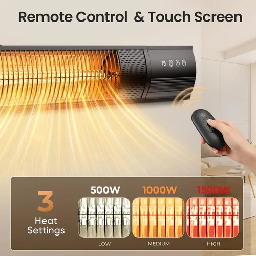 Miniatura 3 de YESERLl - Calentador eléctrico de patio con control remoto, calentador de 1500 W, calentamiento rápido con 3 ajustes de potencia, calentador