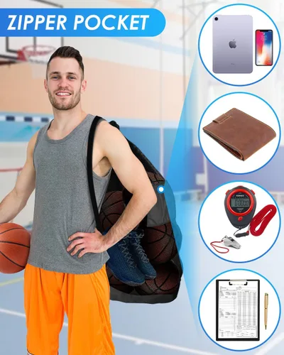 Miniatura 3 de BROTOU Heavy Duty Soccer Ball Net Bag(100L Extra Large Capacity 10-12Balls), Drawstring Mesh Ball Bag with Zipper Pocket, Sports Equipment Storage