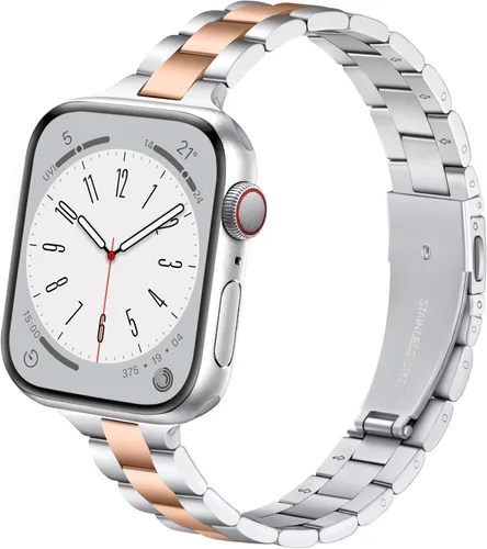 Miniatura 13 de Lenrao Correas delgadas de acero inoxidable compatibles con Apple Watch de 38mm 40mm 41mm 42mm 44mm 45mm 46mm para mujeres, correas de metal