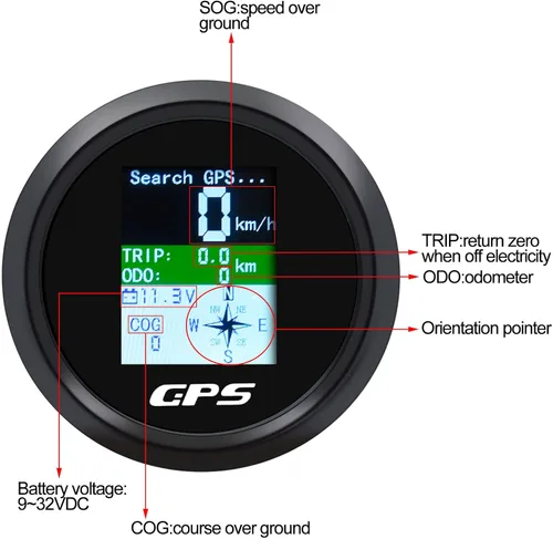 Miniatura 3 de KAOLALI Velocímetro GPS para embarcaciones de 85 mm, velocímetro GPS, odómetro, medidor de velocidad digital, impermeable, mph, nudos y km/h Negro