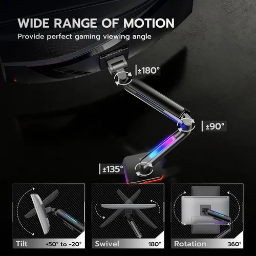 Miniatura 2 de Brazo de monitor ultraancho para pantalla de 17 a 49 pulgadas de alta resistencia de hasta 44 libras, brazo de monitor único con resorte de gas
