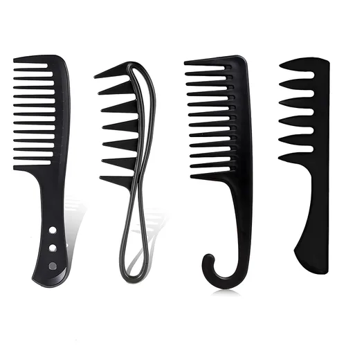 Finduat 4 peines de dientes anchos, peines de dientes grandes para cabello rizado, húmedo y ondulado, grueso, pelucas de peluquería, para mujeres y