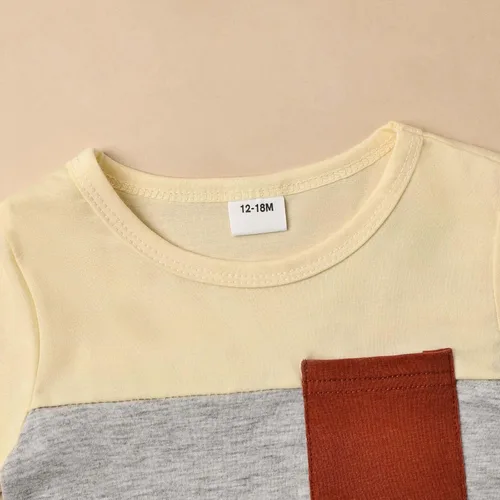 Miniatura 4 de Ropa para bebé niño pequeño, trajes de verano de manga corta, camiseta de retazos y pantalón con bolsillo, conjunto de 2 piezas, 12 meses a 4 años
