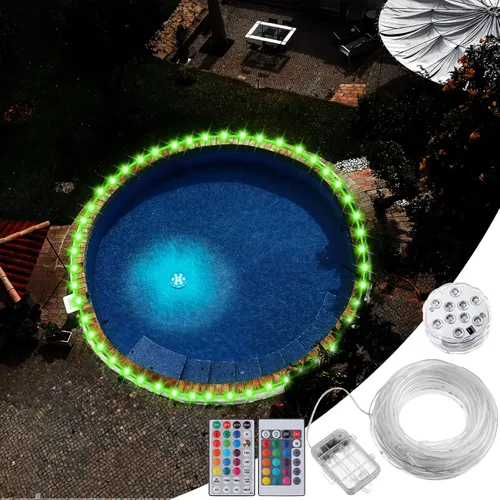 Miniatura 2 de Luces LED de 39.4 pies para piscinas sobre el suelo, iluminación de borde impermeable para piscinas de 12 pies, 2 paquetes de luces sumergibles