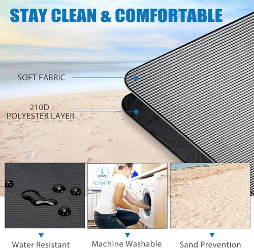 Miniatura 4 de Mantas de pícnic impermeables extragrandes y portátiles – Manta de playa plegable con correa de transporte Manta de parque para césped, Negro