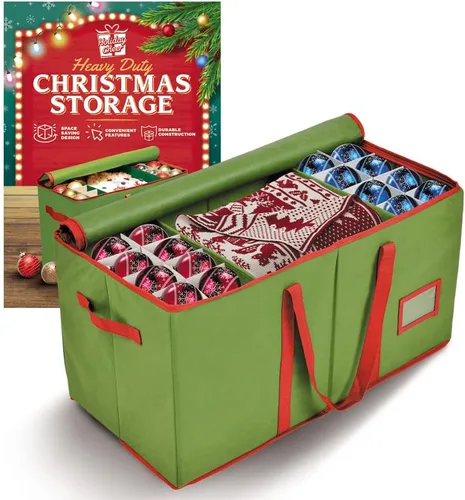 Holiday Cheer Almacenamiento Premium de Adornos Navideños – Contenedor de Almacenamiento Navideño Perfecto para Decoraciones Navideñas y Caja de