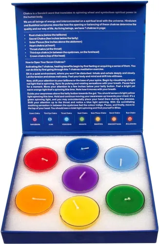 Vrinda® Vela perfumada de 7 chakras, 2.25 pulgadas, juego de velas de aromaterapia para meditación, yoga y relajación, vertidas a mano con aceites