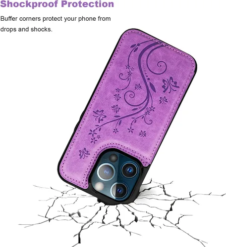 Miniatura 6 de Vaburs Funda compatible con iPhone 13 Pro con tarjetero y diseño de mariposa en relieve, de piel sintética, doble botón, a prueba de golpes