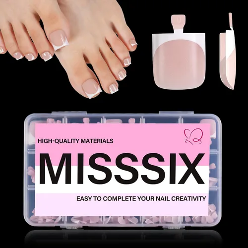 Miniatura 18 de Misssix Puntas de uñas de gel francesas negras, 240 piezas de puntas francesas de uñas postizas largas cuadradas, no es necesario limar, puntas 3