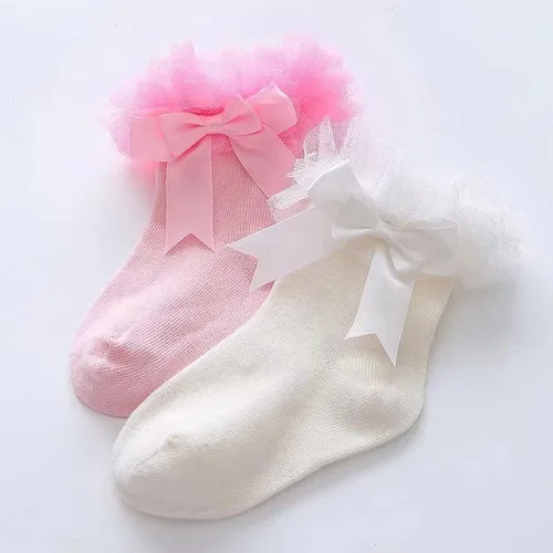 Miniatura 4 de Calcetines con volantes para bebés y niñas, calcetines de princesa con volantes y volantes, paquete de 4 unidades, blanconegrogrisrosamulticolor