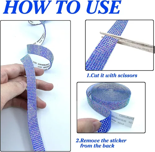 Miniatura 4 de Tiras de cristal con diamantes de imitación azules AB autoadhesivas, 3 yardas, de resina de Navidad, para manualidades, bodas, fiestas de Navidad