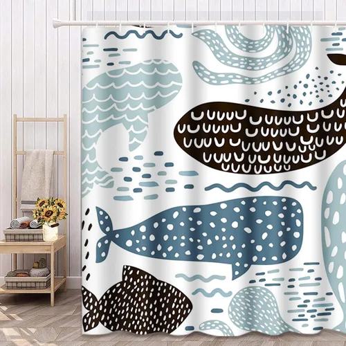 Miniatura 7 de Emvency Cortina de ducha náutica animal marino para niños, ballena, pulpo, pez, impermeable, tela de poliéster, 60 x 72 pulgadas, juego con ganchos