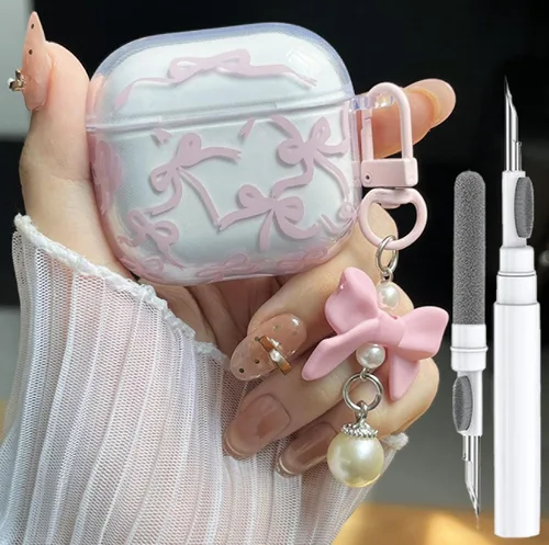 Miniatura 10 de Linda funda para Airpod de 2ª generación para diseño de lazo femenino, diseño de moda, diseño estético a prueba de golpes, funda para auriculares