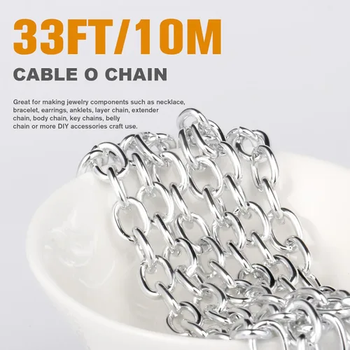 Miniatura 3 de Cadikez - 33 pies de cadenas de cable rolo de plata, 5 mm de aluminio chapado en plata, cadena de eslabones ovalados en O, en rollo a granel