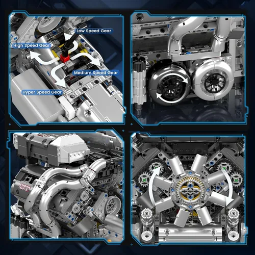 Miniatura 3 de Mould King Bloques de construcción 10201 Supercar, kit de modelo de transmisión de motor W16, juego de ladrillos de automóvil deportivo a escala