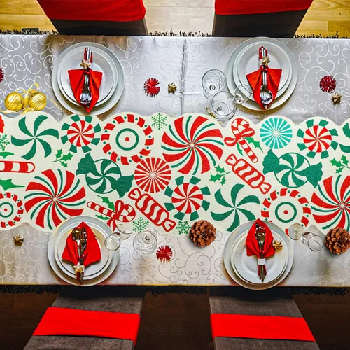 Miniatura 5 de FOIMAS Camino de Mesa de Dulces de Navidad, 71 x 13 pulgadas Camino de Mesa de Dulces Piruleta de Menta, Manteles de Mesa para Ornamento de Mesa